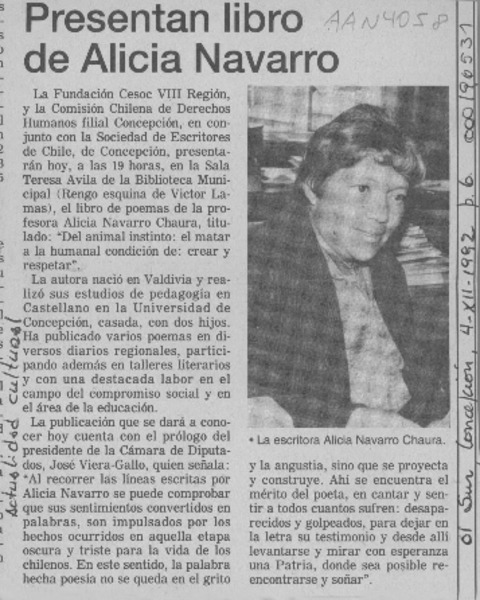 Presentan libro de Alicia Navarro  [artículo].