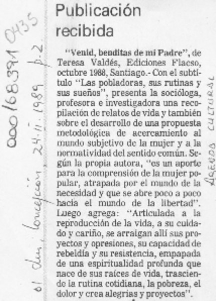 Publicación recibida  [artículo].