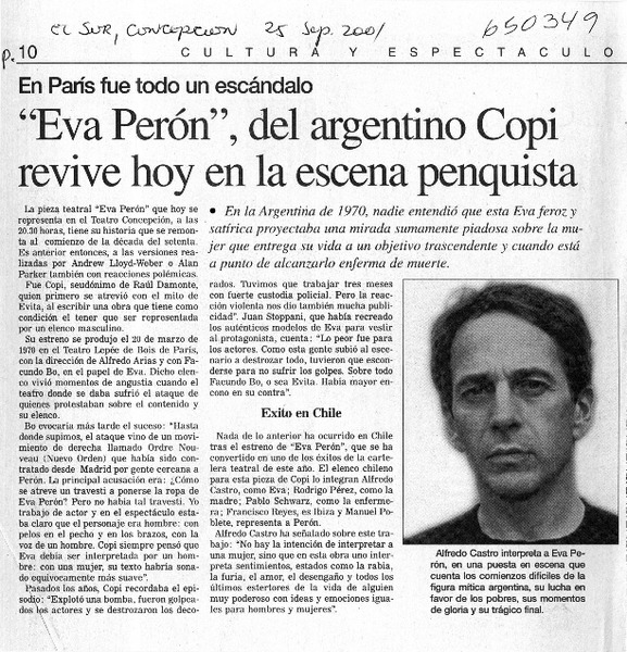 "Eva Perón", del argentino Copi revive hoy en la escena penquista  [artículo]