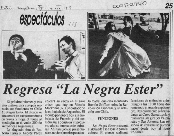 Regresa "La negra Ester"  [artículo].