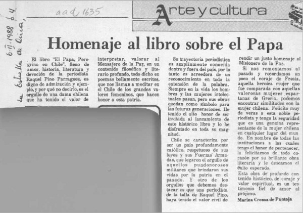 Homenaje al libro sobre el Papa