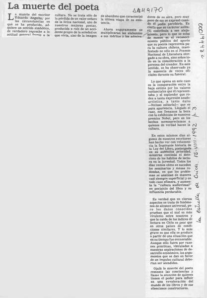 La Muerte del poeta  [artículo].