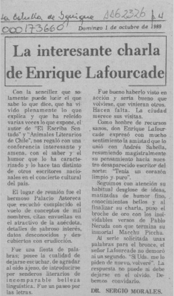 La interesante charla de Enrique Lafourcade  [artículo] Dr. Sergio Morales.