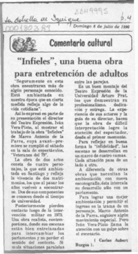"Infieles", una buena obra para entretención de adultos  [artículo] Carlos Aubert Burgos.