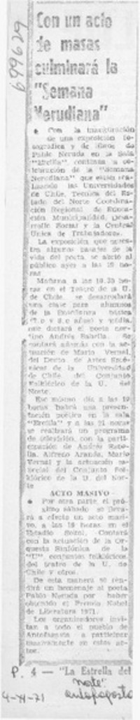 Con un acto de masas culminará la "Semana Nerudiana".