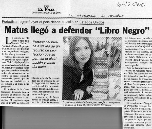 Matus llegó a defender "Libro negro"  [artículo]