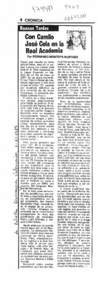 Con Camilo José Cela en la Real Academia  [artículo] Fernando Montoya Hurtado.