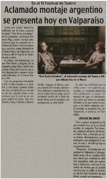 Aclamado montaje argentino se presenta hoy en Valparaíso