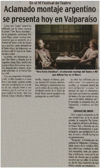 Aclamado montaje argentino se presenta hoy en Valparaíso