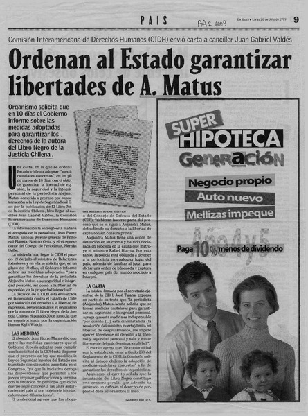Ordenan al Estado garantizar libertades de A. Matus  [artículo] Gabriel Brito S.
