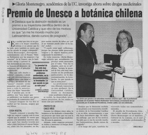 Premio de Unesco a botánica chilena