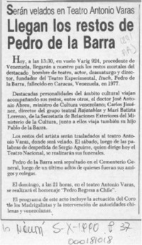 Llegan los restos de Pedro de la Barra  [artículo].