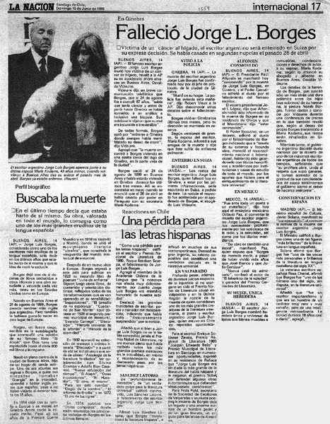 Falleció Jorge L. Borges.