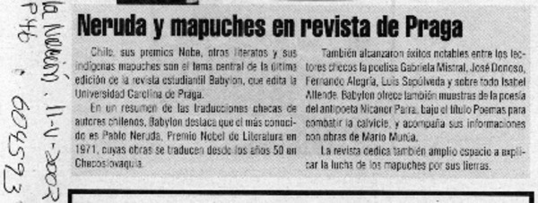 Neruda y mapuches en revista de Praga  [artículo]