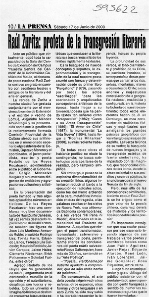 Raúl Zurita, profeta de la transgresión literaria  [artículo]