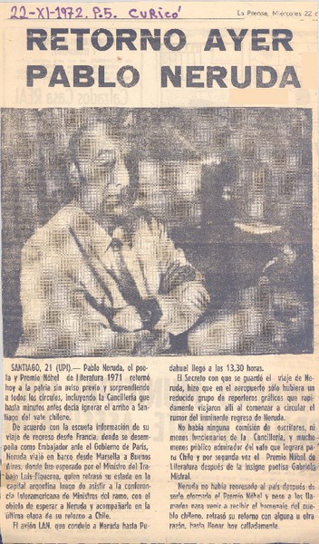 Retorno ayer Pablo Neruda.