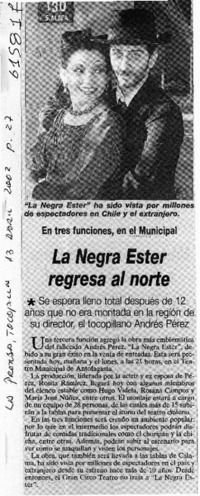 La Negra Ester regresa al norte  [artículo]