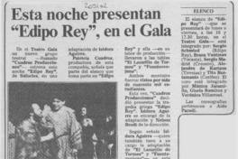 Esta noche presentan "Edipo Rey", en el Gala  [artículo].