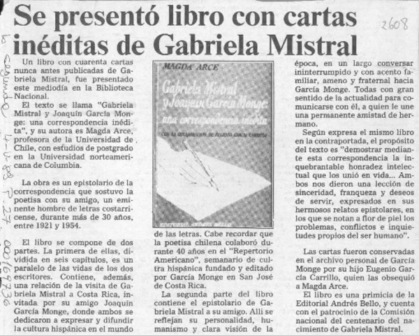 Se presentó libro con cartas inéditas de Gabriela Mistral