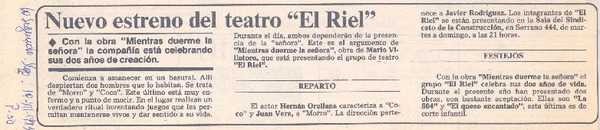 Nuevo estreno del teatro "El Riel".