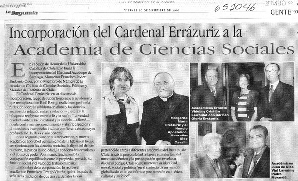 Incorporación del Cardenal Errázuriz a la Academia de Ciencias Sociales