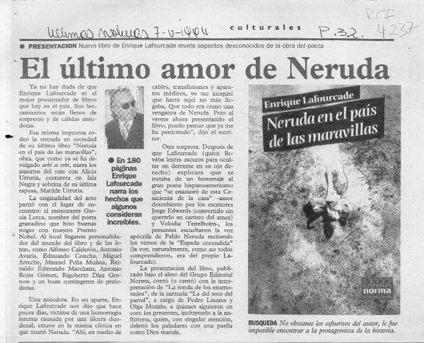 El último amor de Neruda  [artículo].
