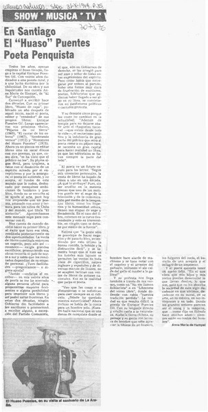 En Santiago el "huaso" Puentes poeta penquista
