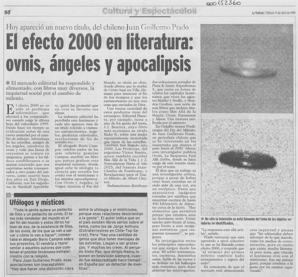 El Efecto 2000 en literatura, ovnis, ángeles yapocalipsis