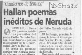 Hallan poemas inéditos de Neruda  [artículo].