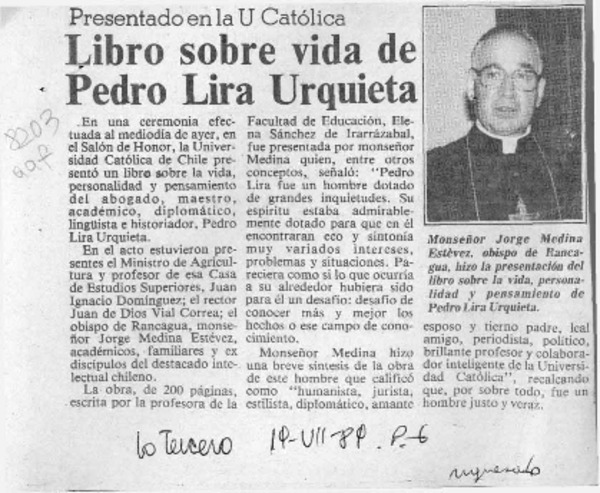 Libro sobre vida de Pedro Lira Urquieta