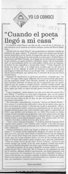 "Cuando el poeta llegó a mi casa"  [artículo] Pedro Urzúa Bazin.