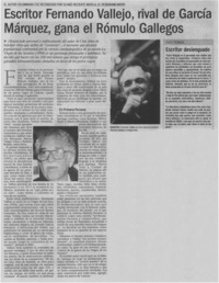 Escritor Fernando Vallejo, rival de García Márquez, gana el Rómulo Gallegos.