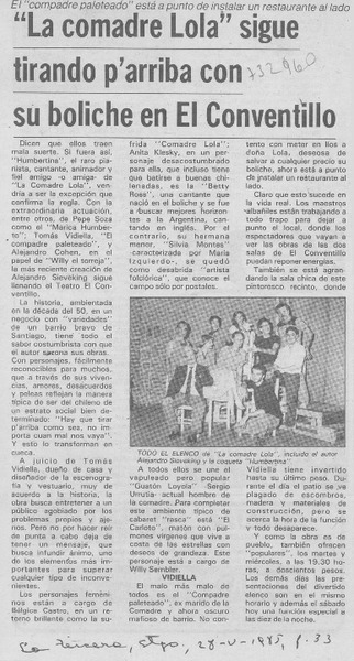 La comadre lola" sigue tirando p'arriba con su boliche en El Conventillo.