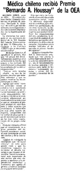 Médico chileno recibió premio "Bernardo A. Houssay" de la OEA.