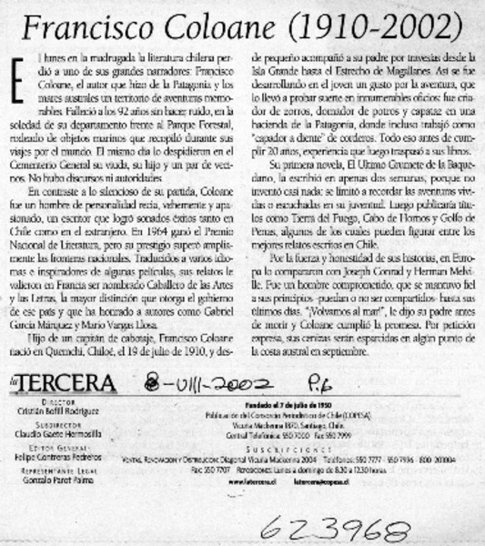 Francisco Coloane (1910-2002)