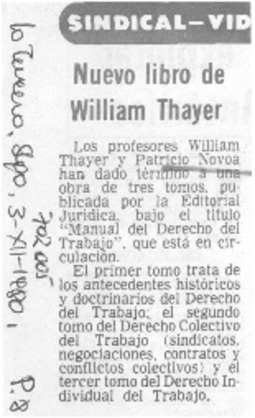 Nuevo libro de William Thayer.