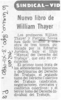 Nuevo libro de William Thayer.