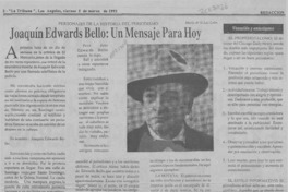 Joaquín Edwards Bello, un mensaje para hoy  [artículo] María de la Luz Lobo.