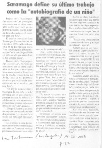 Saramago define su último trabajo como la "autobiografía de un niño"