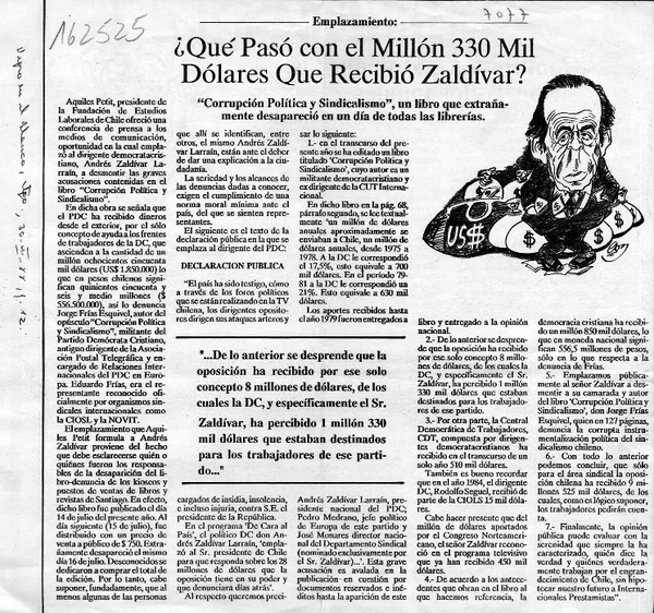 Qué pasó con el millón 330 mil dólares que recibió Zaldívar?  [artículo].