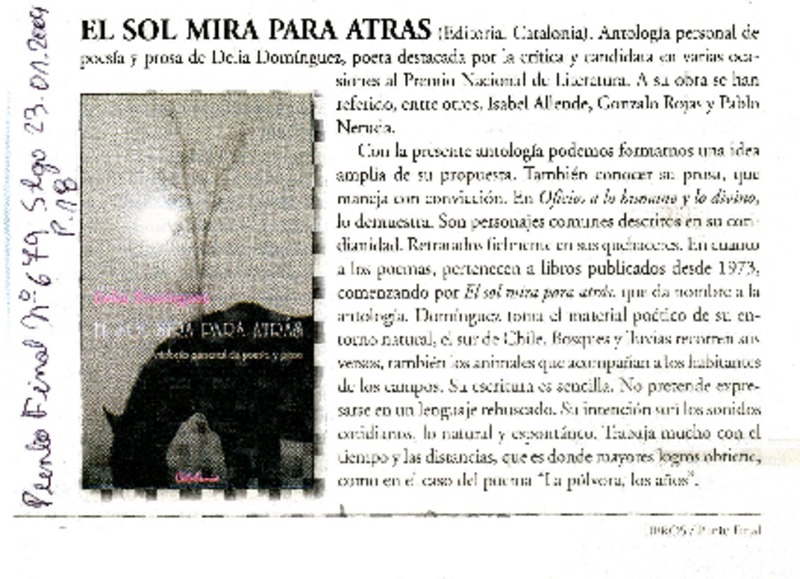 El sol mira para atrás.  [artículo]
