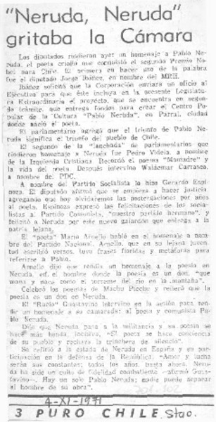 "Neruda, Neruda" gritaba la Cámara.