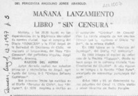 Mañana lanzamiento libro "Sin censura"  [artículo].