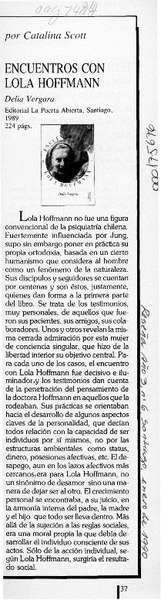 Encuentros con Lola Hoffmann  [artículo] Catalina Scott.