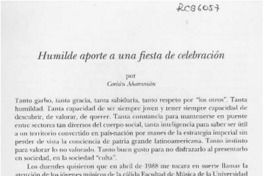 Humilde aporte a una fiesta de celebración  [artículo] Coriún Aharonián.