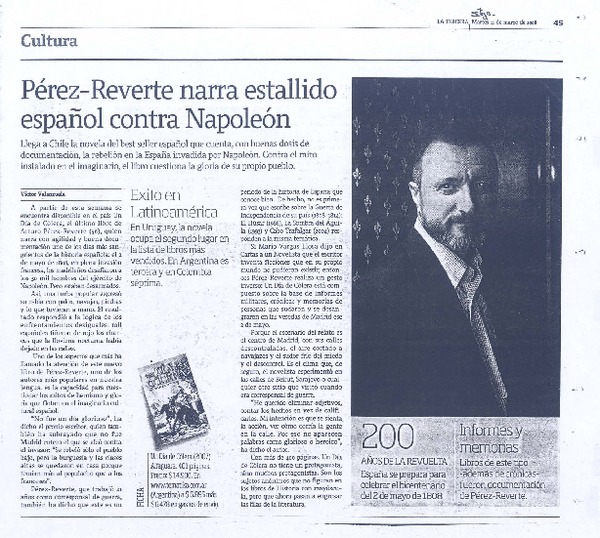 Pérez-Reverte narra estallido español contra Napoleón