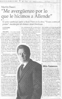 &#34;Me avergüenzo por lo que le hicimos a Allende&#34;