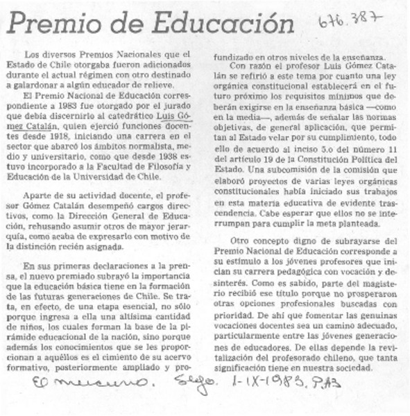 Premio de educación.