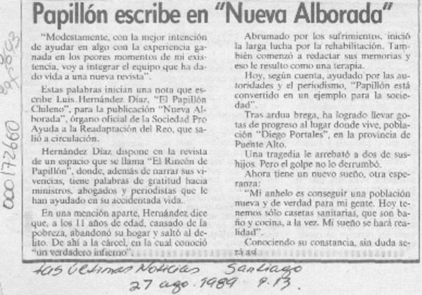Papillón escribe en "Nueva Alborada"