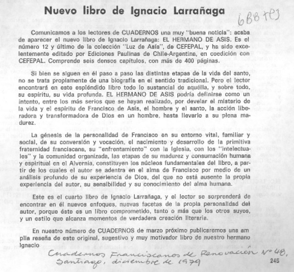 Nuevo libro de Ignacio Larrañaga.